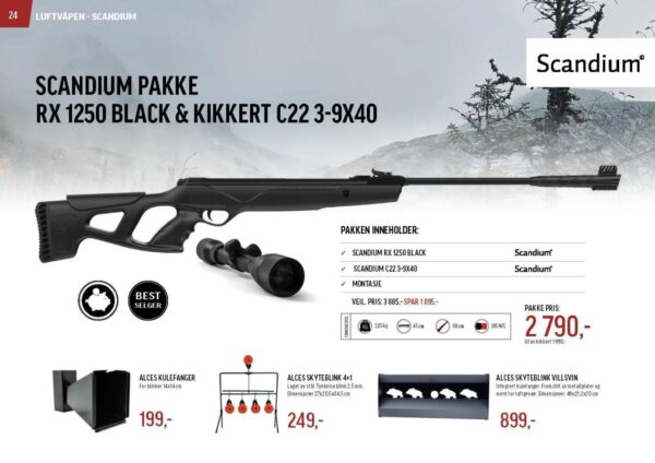 Scandium RX 1250 4,5mm 20J luftgevær-pakke
