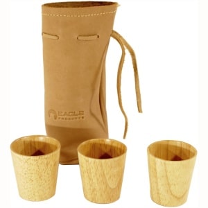 Eagle Products 3 stk drammeglass i tre i skinnpose